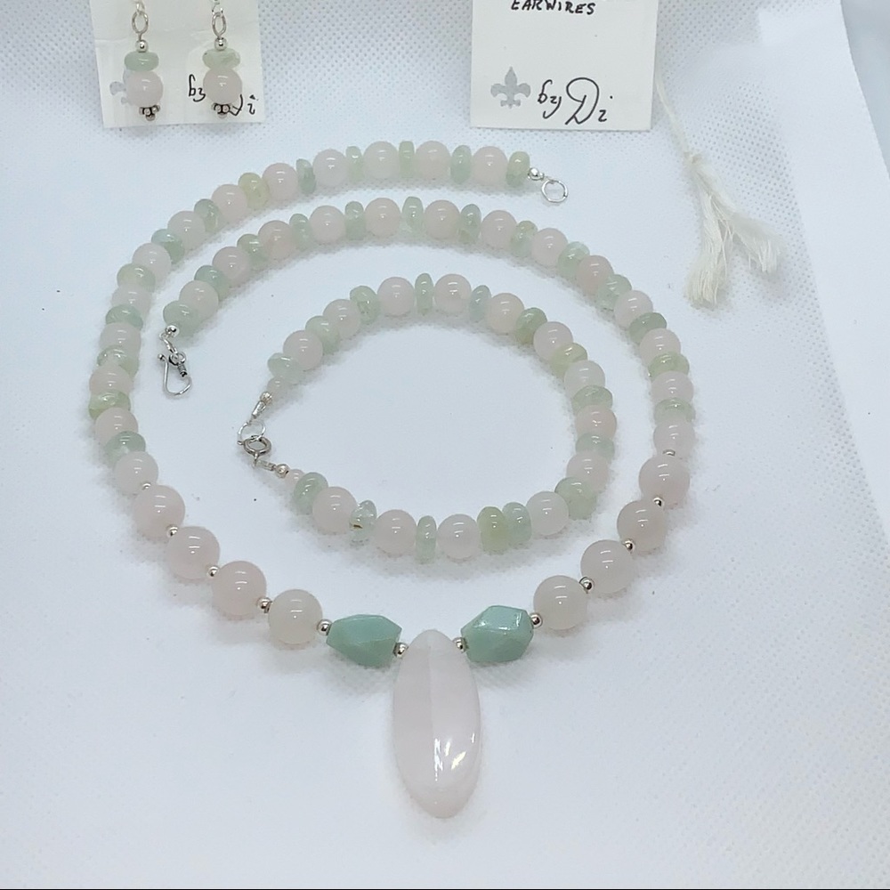 Handcrafted “Whiter Shade of Pale” Quartz & 925 Necklace Bracelet & Earring Set